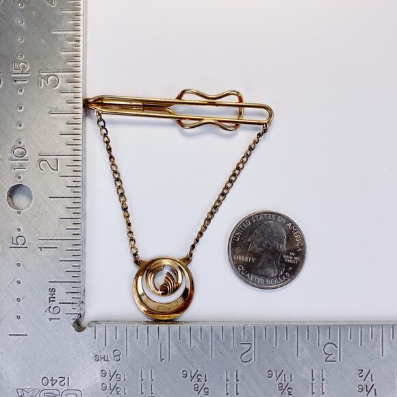 VTG Signed Hadley Tie Bar Chain Mid Century 1950s Men’s Jewelry Gold Tone - Picture 9 of 9